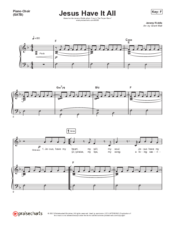 Jesus Have It All Piano/Vocal (SATB) (Jeremy Riddle)