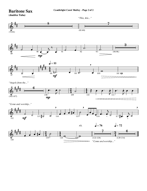 Candlelight Carol Medley (Choral Anthem SATB) Bari Sax (Word Music Choral / Arr. Bradley Knight)