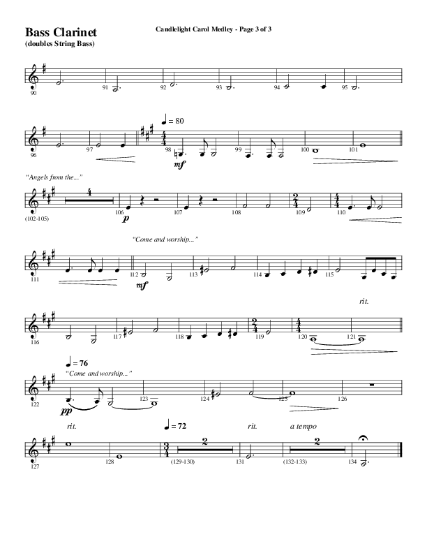 Candlelight Carol Medley (Choral Anthem SATB) Bass Clarinet (Word Music Choral / Arr. Bradley Knight)