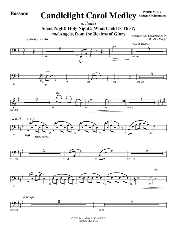 Candlelight Carol Medley (Choral Anthem SATB) Bassoon (Word Music Choral / Arr. Bradley Knight)