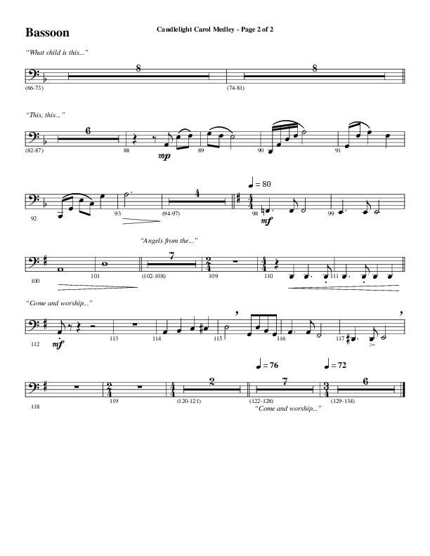 Candlelight Carol Medley (Choral Anthem SATB) Bassoon (Word Music Choral / Arr. Bradley Knight)