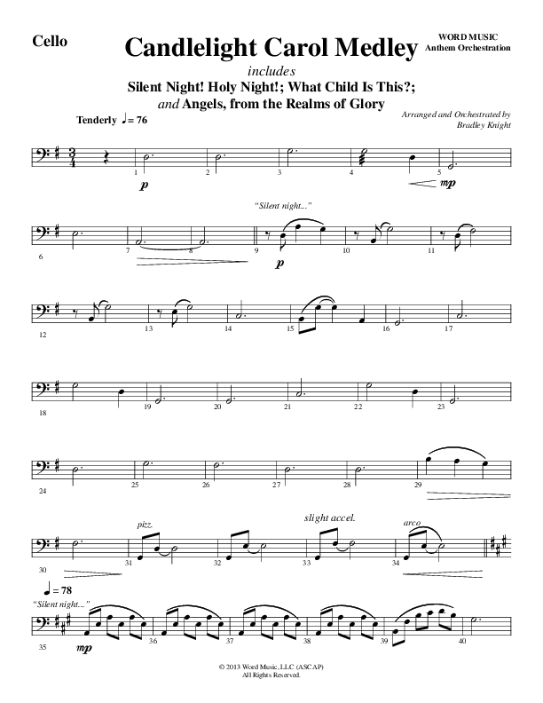Candlelight Carol Medley (Choral Anthem SATB) Cello (Word Music Choral / Arr. Bradley Knight)