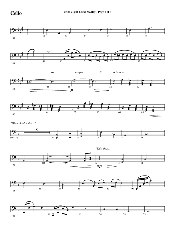 Candlelight Carol Medley (Choral Anthem SATB) Cello (Word Music Choral / Arr. Bradley Knight)