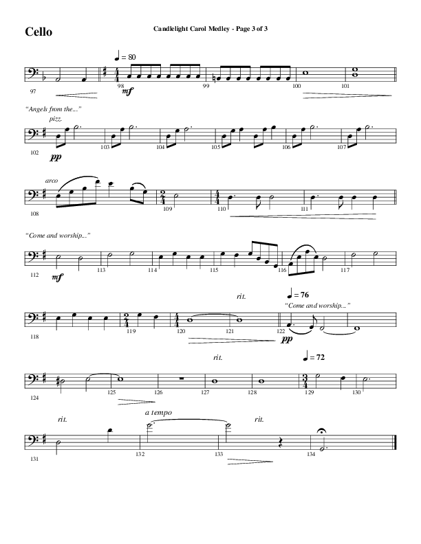 Candlelight Carol Medley (Choral Anthem SATB) Cello (Word Music Choral / Arr. Bradley Knight)