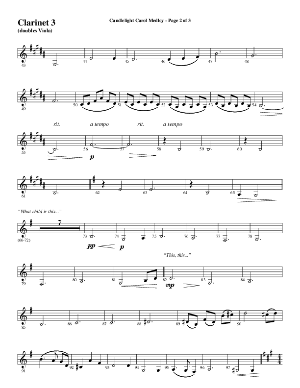 Candlelight Carol Medley (Choral Anthem SATB) Clarinet 3 (Word Music Choral / Arr. Bradley Knight)