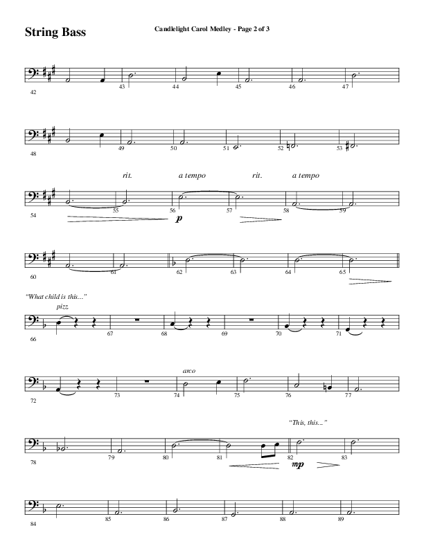 Candlelight Carol Medley (Choral Anthem SATB) Double Bass (Word Music Choral / Arr. Bradley Knight)