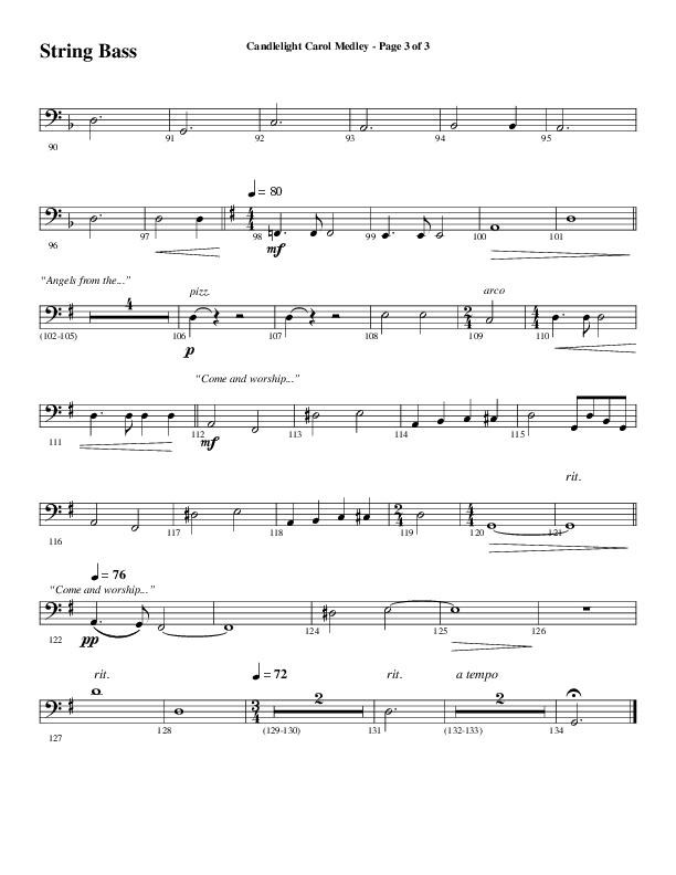 Candlelight Carol Medley (Choral Anthem SATB) Double Bass (Word Music Choral / Arr. Bradley Knight)