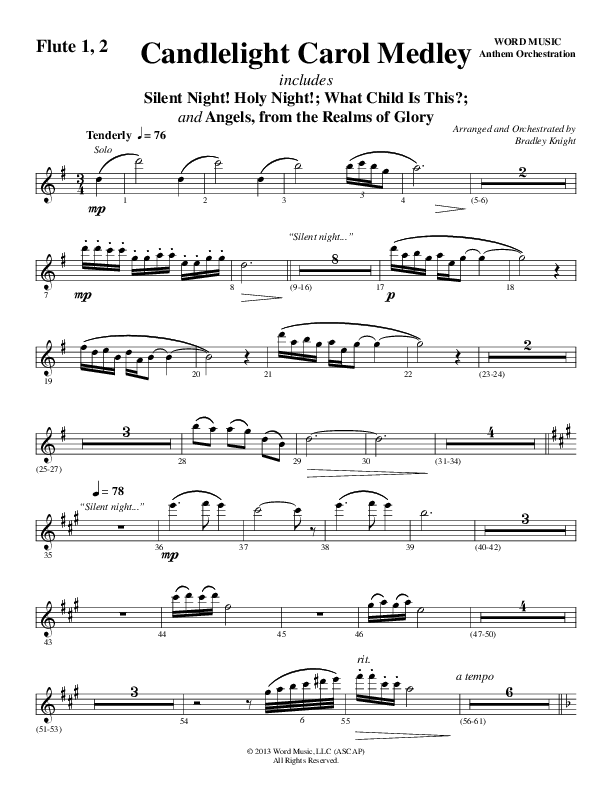 Candlelight Carol Medley (Choral Anthem SATB) Flute 1/2 (Word Music Choral / Arr. Bradley Knight)