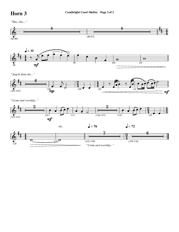 Candlelight Carol Medley (Choral Anthem SATB) French Horn 3 (Word Music Choral / Arr. Bradley Knight)