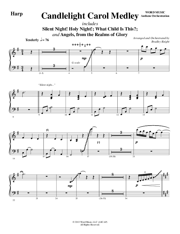 Candlelight Carol Medley (Choral Anthem SATB) Harp (Word Music Choral / Arr. Bradley Knight)