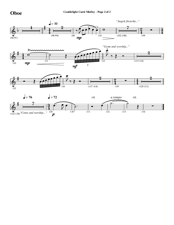 Candlelight Carol Medley (Choral Anthem SATB) Oboe (Word Music Choral / Arr. Bradley Knight)