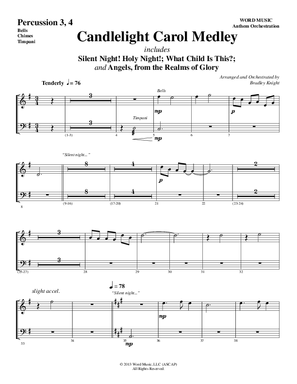 Candlelight Carol Medley (Choral Anthem SATB) Percussion (Word Music Choral / Arr. Bradley Knight)