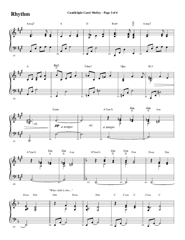 Candlelight Carol Medley (Choral Anthem SATB) Rhythm Chart (Word Music Choral / Arr. Bradley Knight)