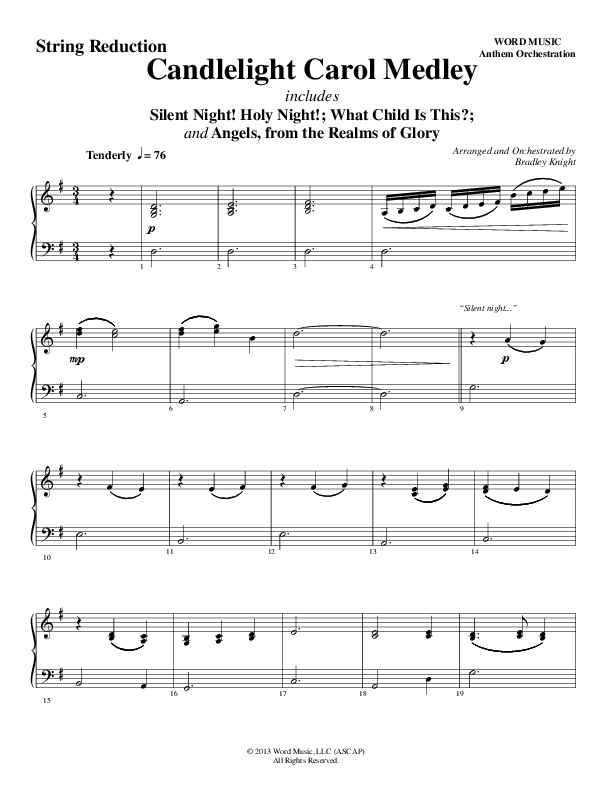 Candlelight Carol Medley (Choral Anthem SATB) String Reduction (Word Music Choral / Arr. Bradley Knight)