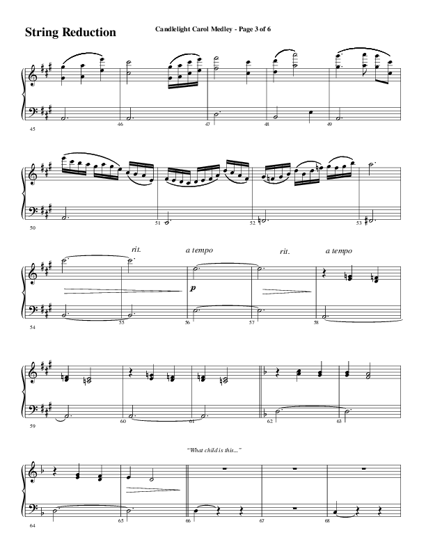 Candlelight Carol Medley (Choral Anthem SATB) String Reduction (Word Music Choral / Arr. Bradley Knight)