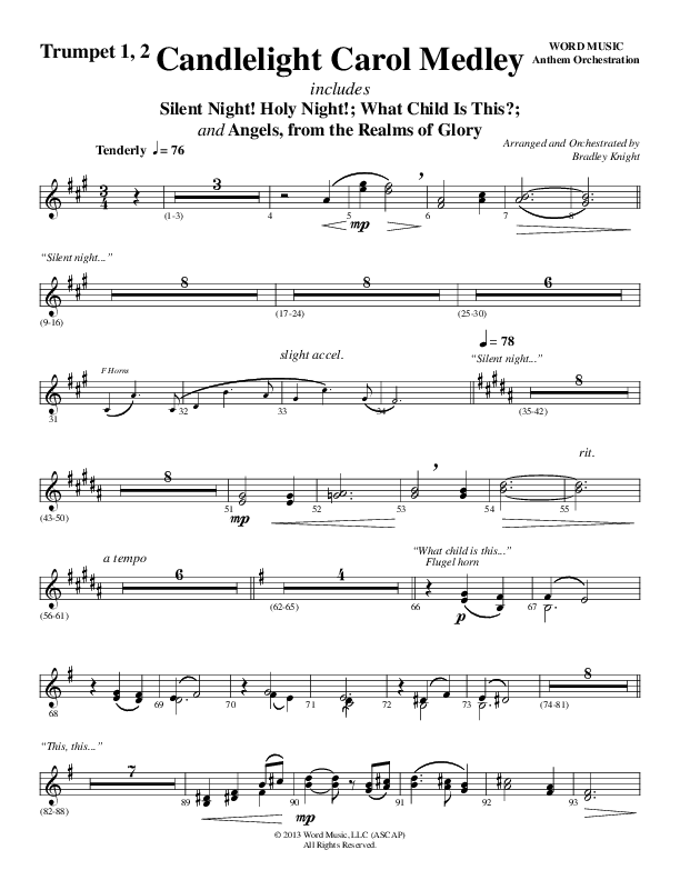 Candlelight Carol Medley (Choral Anthem SATB) Trumpet 1,2 (Word Music Choral / Arr. Bradley Knight)