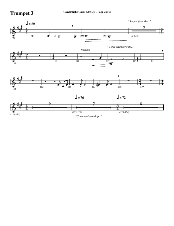 Candlelight Carol Medley (Choral Anthem SATB) Trumpet 3 (Word Music Choral / Arr. Bradley Knight)
