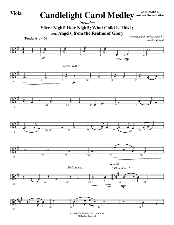 Candlelight Carol Medley (Choral Anthem SATB) Viola (Word Music Choral / Arr. Bradley Knight)