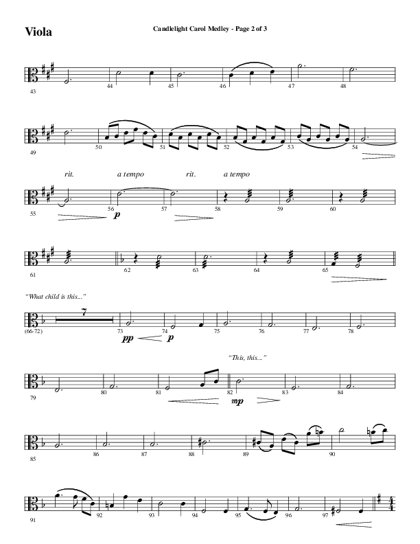 Candlelight Carol Medley (Choral Anthem SATB) Viola (Word Music Choral / Arr. Bradley Knight)