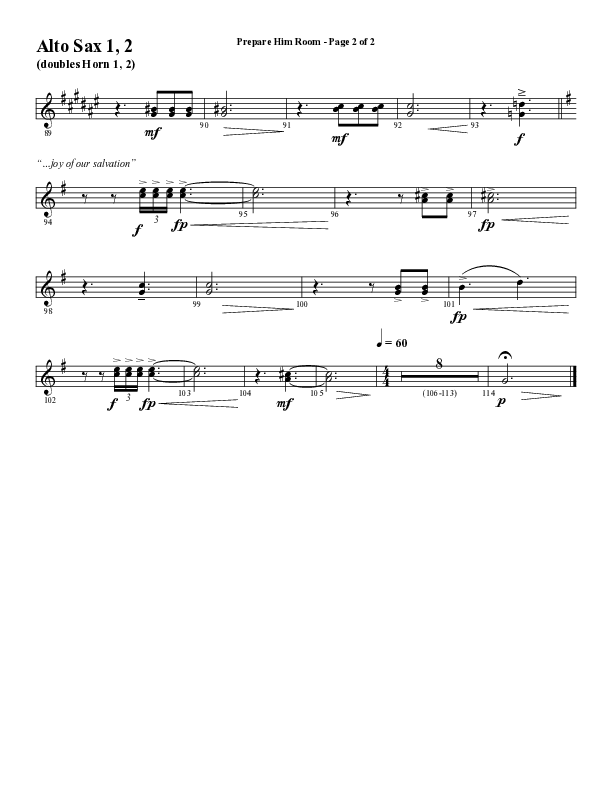 Prepare Him Room (Choral Anthem SATB) Alto Sax 1/2 (Word Music Choral / Arr. Marty Hamby)