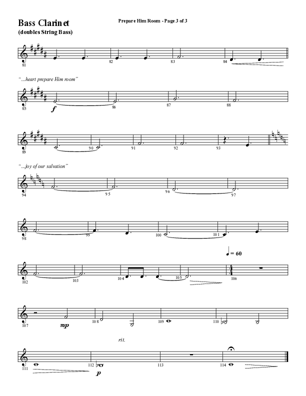 Prepare Him Room (Choral Anthem SATB) Bass Clarinet (Word Music Choral / Arr. Marty Hamby)