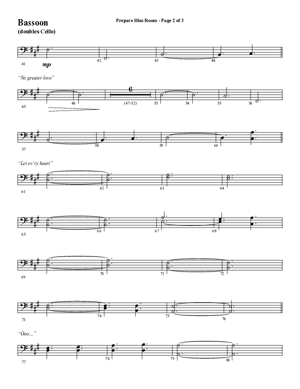 Prepare Him Room (Choral Anthem SATB) Bassoon (Word Music Choral / Arr. Marty Hamby)