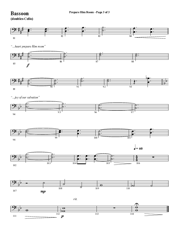 Prepare Him Room (Choral Anthem SATB) Bassoon (Word Music Choral / Arr. Marty Hamby)