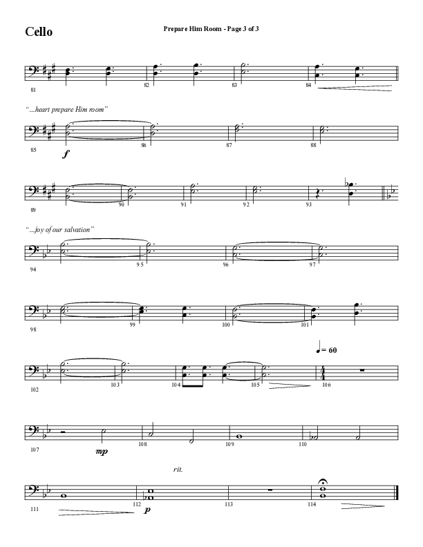 Prepare Him Room (Choral Anthem SATB) Cello (Word Music Choral / Arr. Marty Hamby)