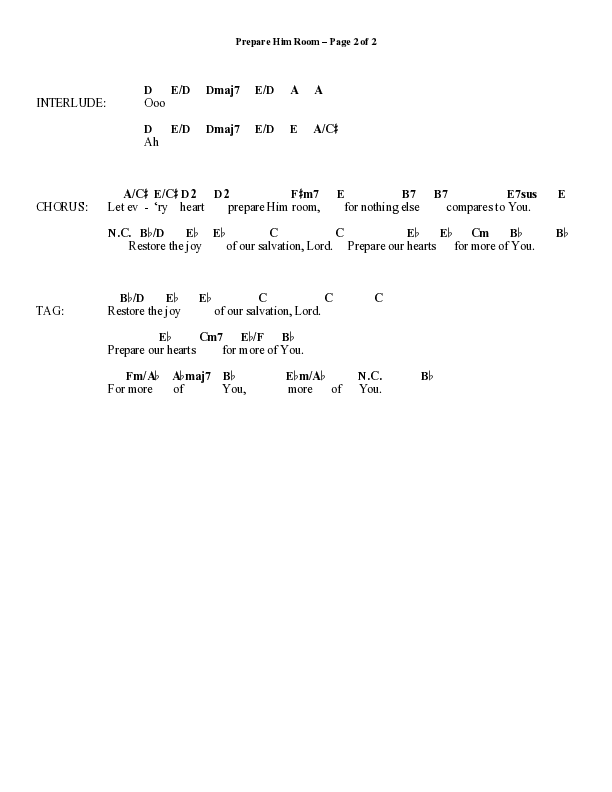 Prepare Him Room (Choral Anthem SATB) Chord Chart (Word Music Choral / Arr. Marty Hamby)