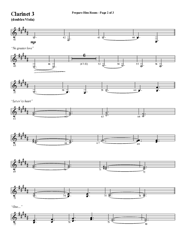 Prepare Him Room (Choral Anthem SATB) Clarinet 3 (Word Music Choral / Arr. Marty Hamby)