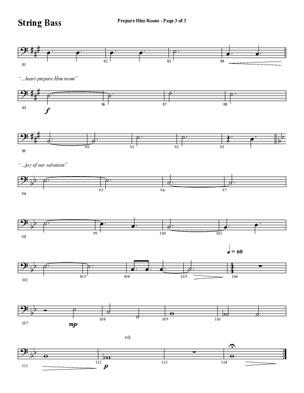 Prepare Him Room (Choral Anthem SATB) Double Bass (Word Music Choral / Arr. Marty Hamby)