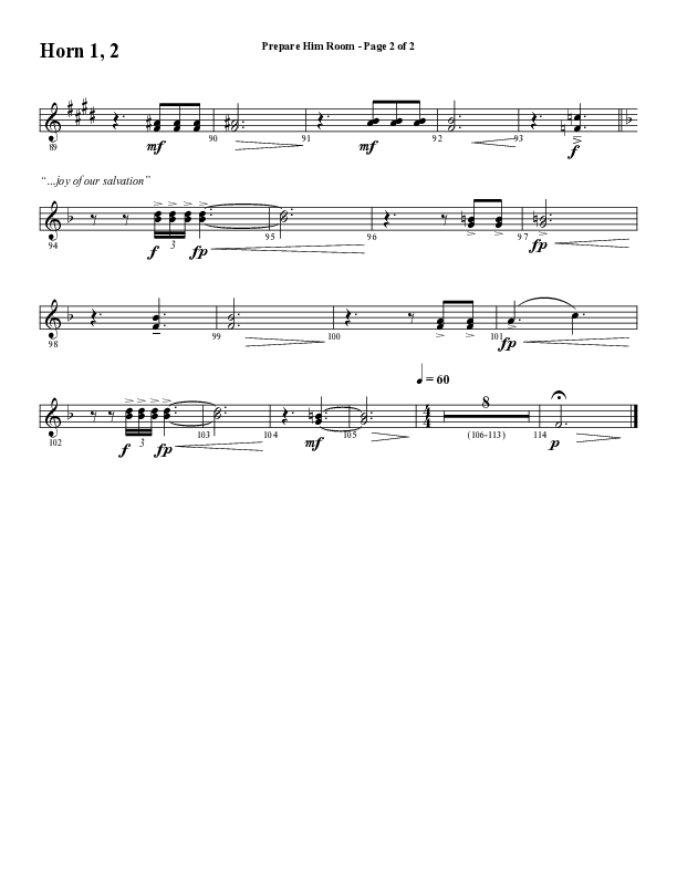Prepare Him Room (Choral Anthem SATB) French Horn 1/2 (Word Music Choral / Arr. Marty Hamby)