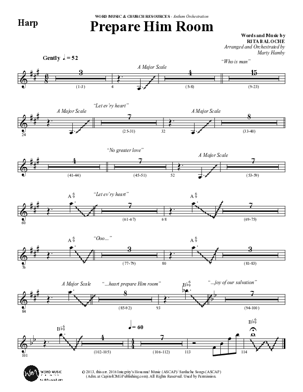 Prepare Him Room (Choral Anthem SATB) Harp (Word Music Choral / Arr. Marty Hamby)