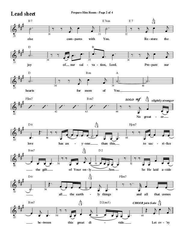 Prepare Him Room (Choral Anthem SATB) Lead Sheet (Melody) (Word Music Choral / Arr. Marty Hamby)