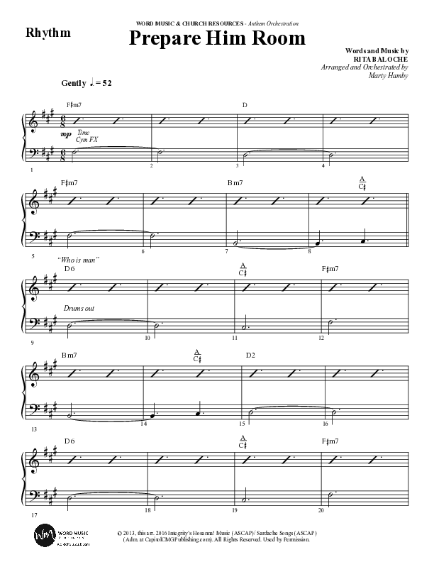 Prepare Him Room (Choral Anthem SATB) Rhythm Chart (Word Music Choral / Arr. Marty Hamby)