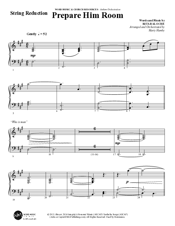Prepare Him Room (Choral Anthem SATB) String Reduction (Word Music Choral / Arr. Marty Hamby)