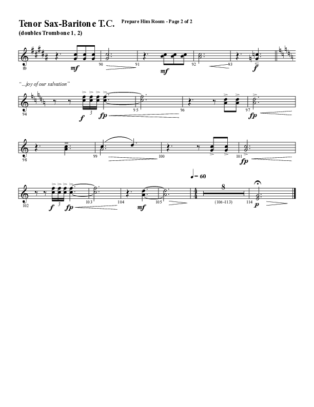 Prepare Him Room (Choral Anthem SATB) Tenor Sax/Baritone T.C. (Word Music Choral / Arr. Marty Hamby)