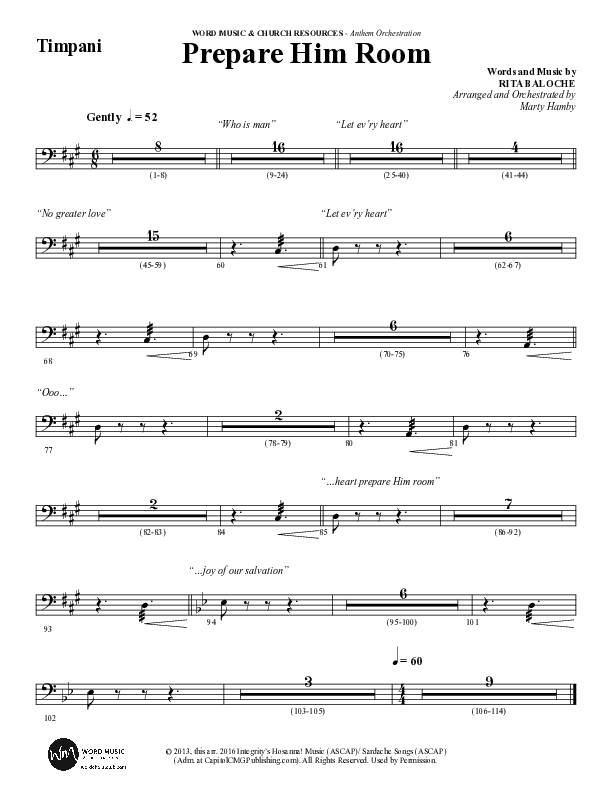 Prepare Him Room (Choral Anthem SATB) Timpani (Word Music Choral / Arr. Marty Hamby)