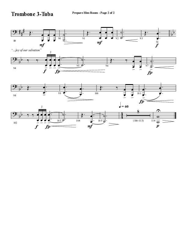 Prepare Him Room (Choral Anthem SATB) Trombone 3/Tuba (Word Music Choral / Arr. Marty Hamby)