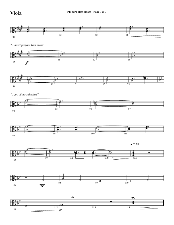 Prepare Him Room (Choral Anthem SATB) Viola (Word Music Choral / Arr. Marty Hamby)
