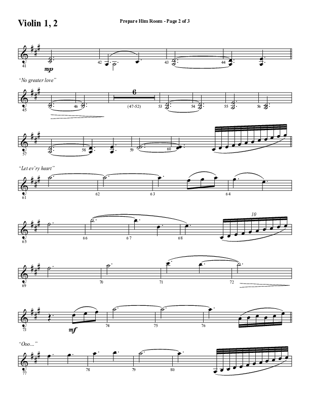 Prepare Him Room (Choral Anthem SATB) Violin 1/2 (Word Music Choral / Arr. Marty Hamby)
