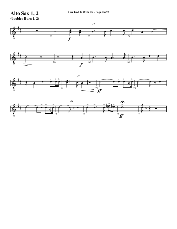 Our God Is With Us (Choral Anthem SATB) Alto Sax 1/2 (Word Music Choral / Arr. Daniel Semsen)