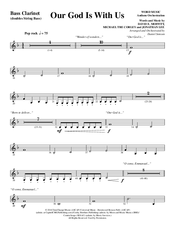 Our God Is With Us (Choral Anthem SATB) Bass Clarinet (Word Music Choral / Arr. Daniel Semsen)