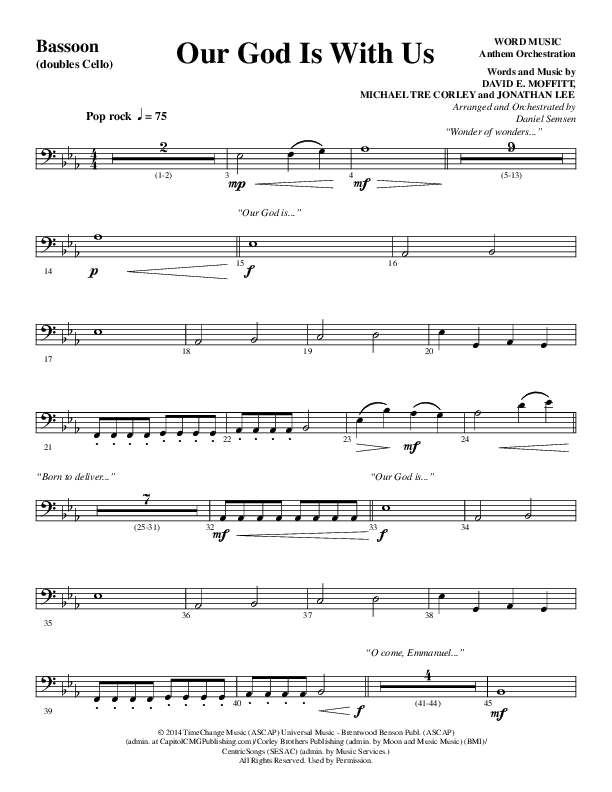 Our God Is With Us (Choral Anthem SATB) Bassoon (Word Music Choral / Arr. Daniel Semsen)