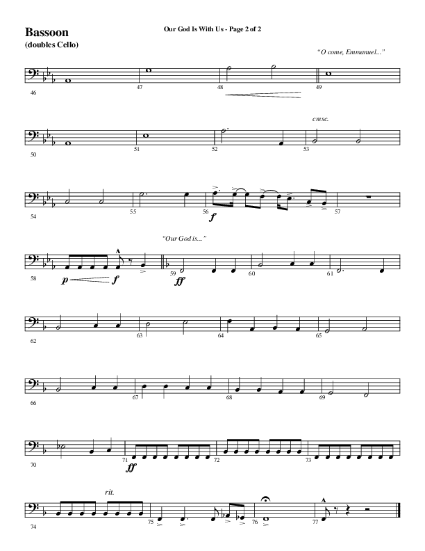 Our God Is With Us (Choral Anthem SATB) Bassoon (Word Music Choral / Arr. Daniel Semsen)