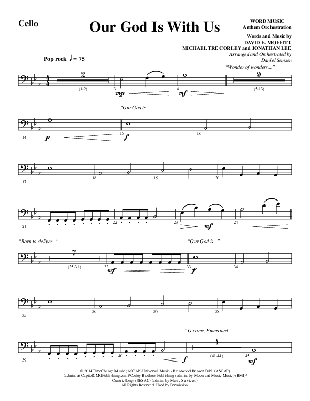 Our God Is With Us (Choral Anthem SATB) Cello (Word Music Choral / Arr. Daniel Semsen)