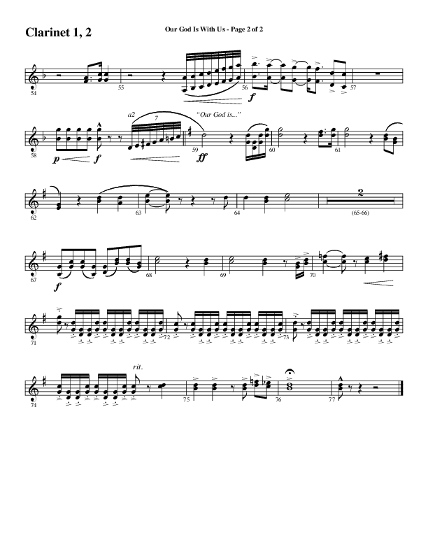 Our God Is With Us (Choral Anthem SATB) Clarinet 1/2 (Word Music Choral / Arr. Daniel Semsen)