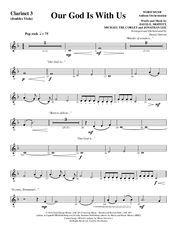Our God Is With Us (Choral Anthem SATB) Clarinet 3 (Word Music Choral / Arr. Daniel Semsen)