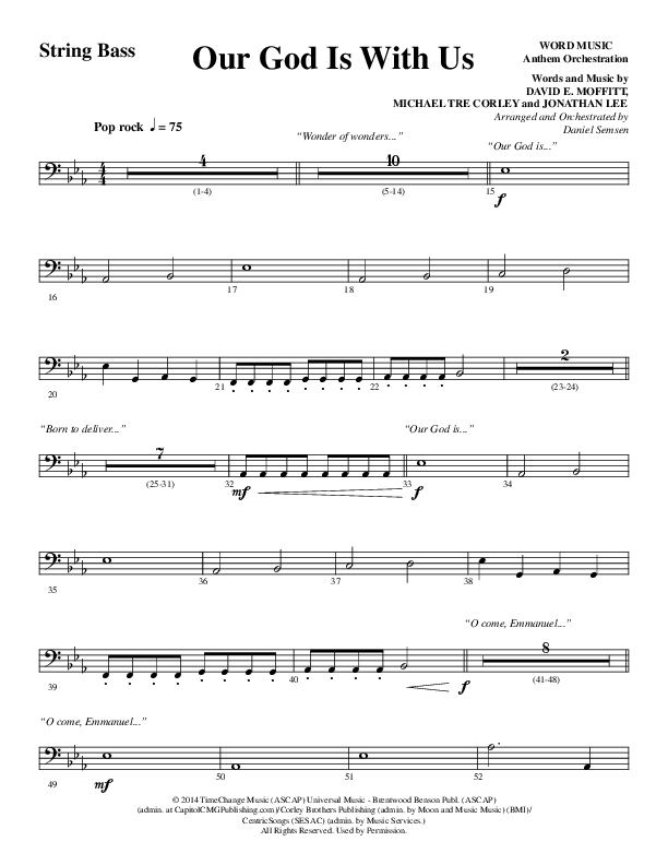 Our God Is With Us (Choral Anthem SATB) Double Bass (Word Music Choral / Arr. Daniel Semsen)