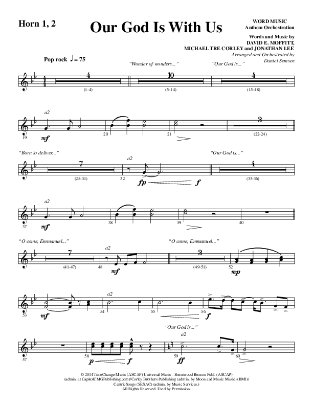 Our God Is With Us (Choral Anthem SATB) French Horn 1/2 (Word Music Choral / Arr. Daniel Semsen)